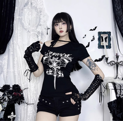 Bat Skull One Shoulder Tee 1