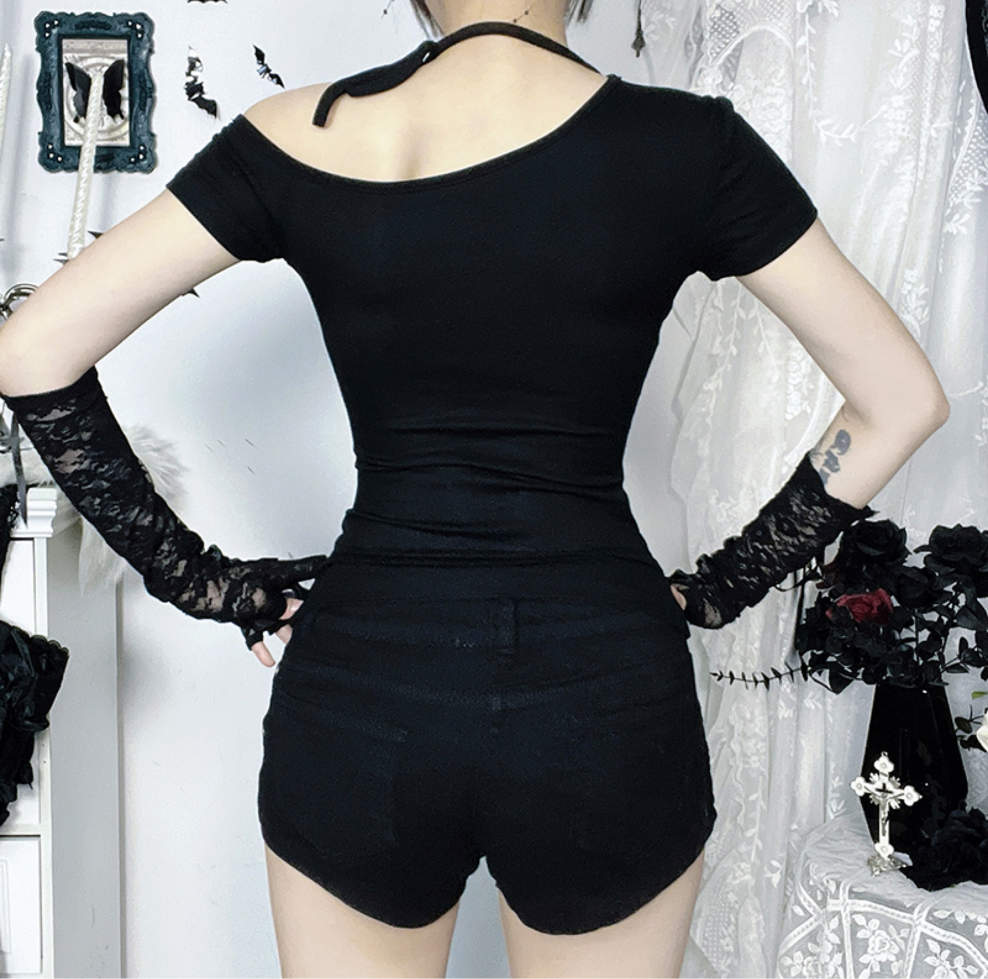 Bat Skull One Shoulder Tee 3