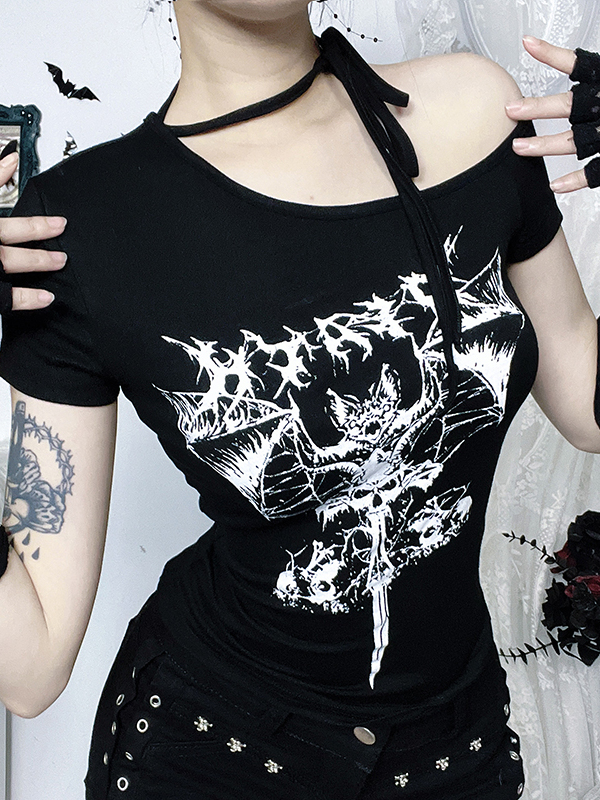 Bat Skull One Shoulder Tee 4