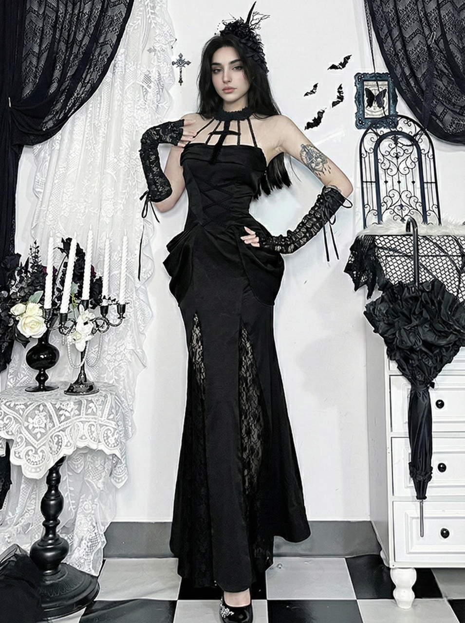 Cross Halter Slit Dress