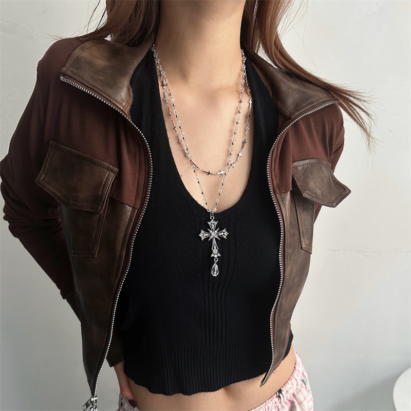 Crystal Cross Layered Necklace 1