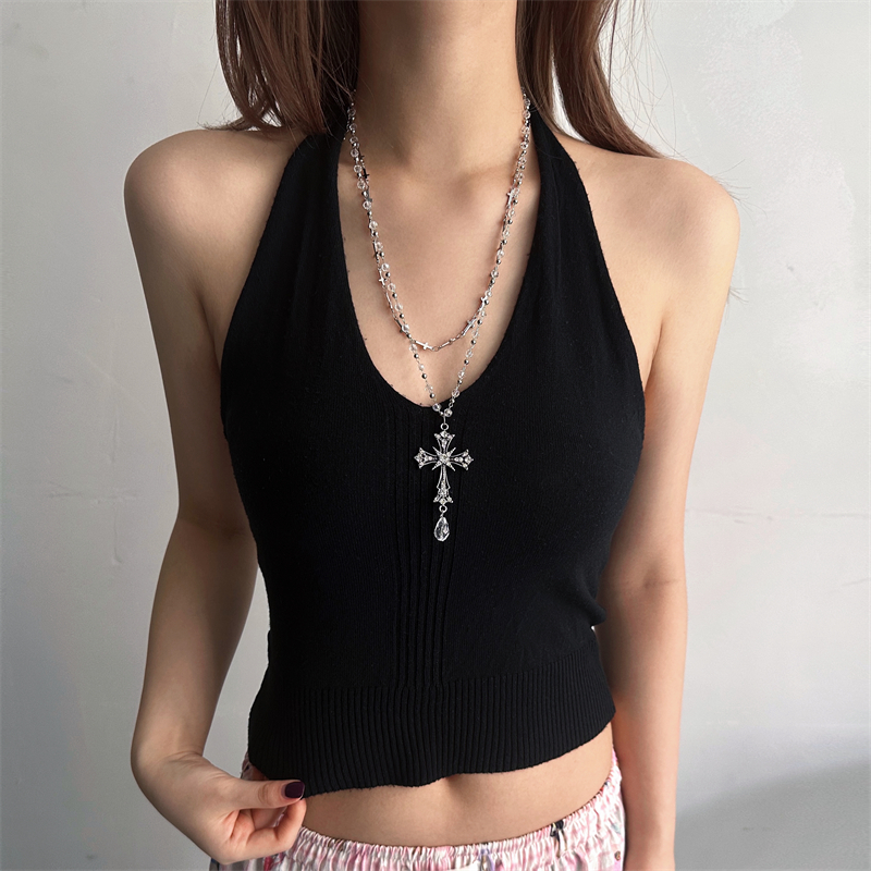 Crystal Cross Layered Necklace 4