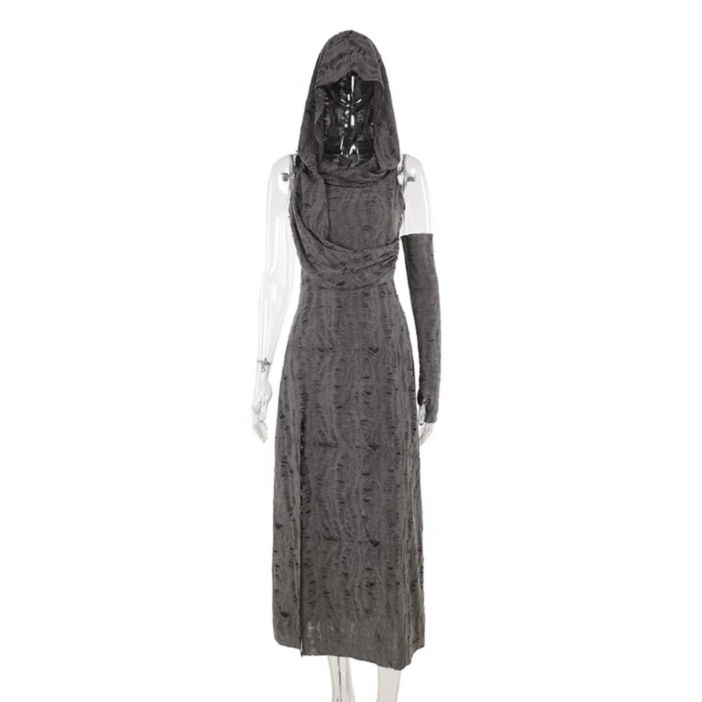 Distressed Hooded Slit Dress 6