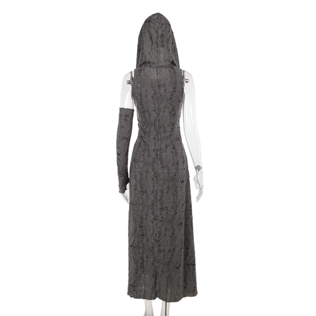 Distressed Hooded Slit Dress 8