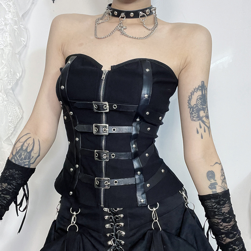Gothic Buckle Zip Corset 4
