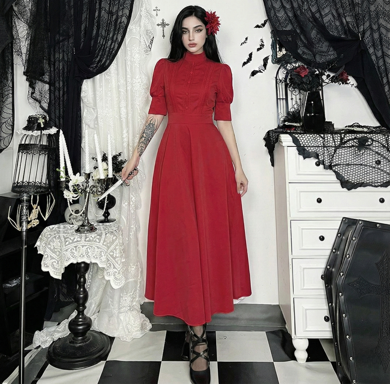 Gothic High Neck Maxi Dress
