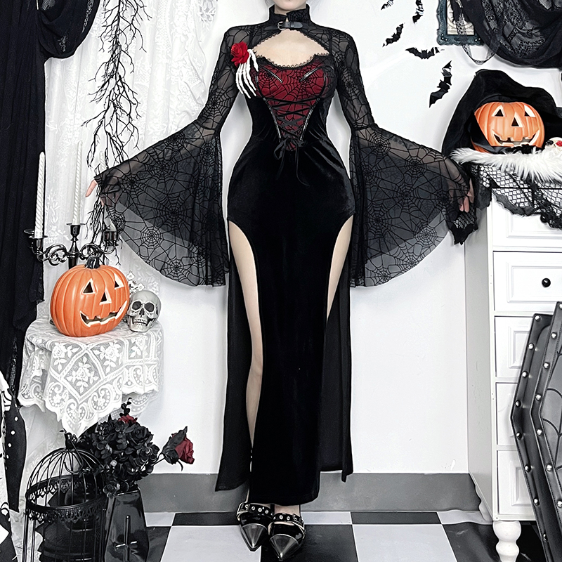 Gothic Skeleton Slit Dress 1