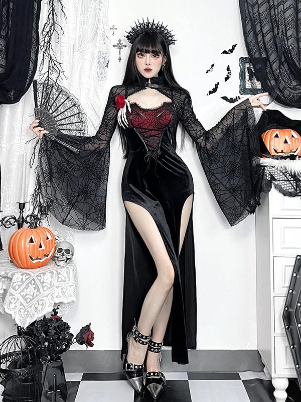 Gothic Skeleton Slit Dress 10