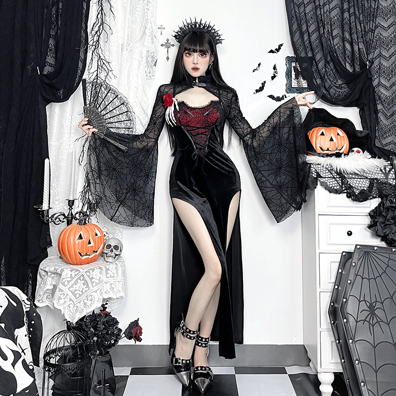 Gothic Skeleton Slit Dress 2