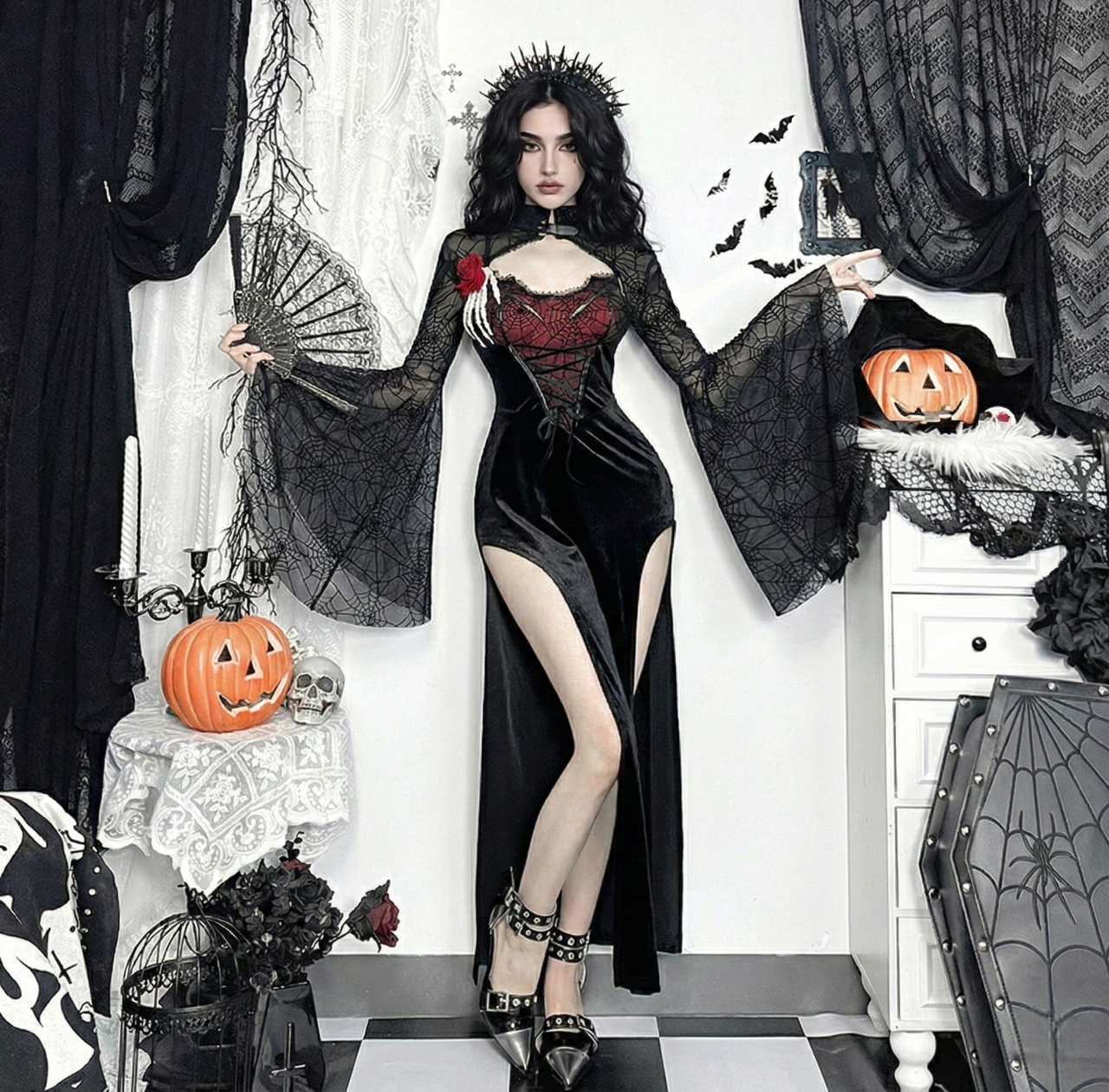 Gothic Skeleton Slit Dress