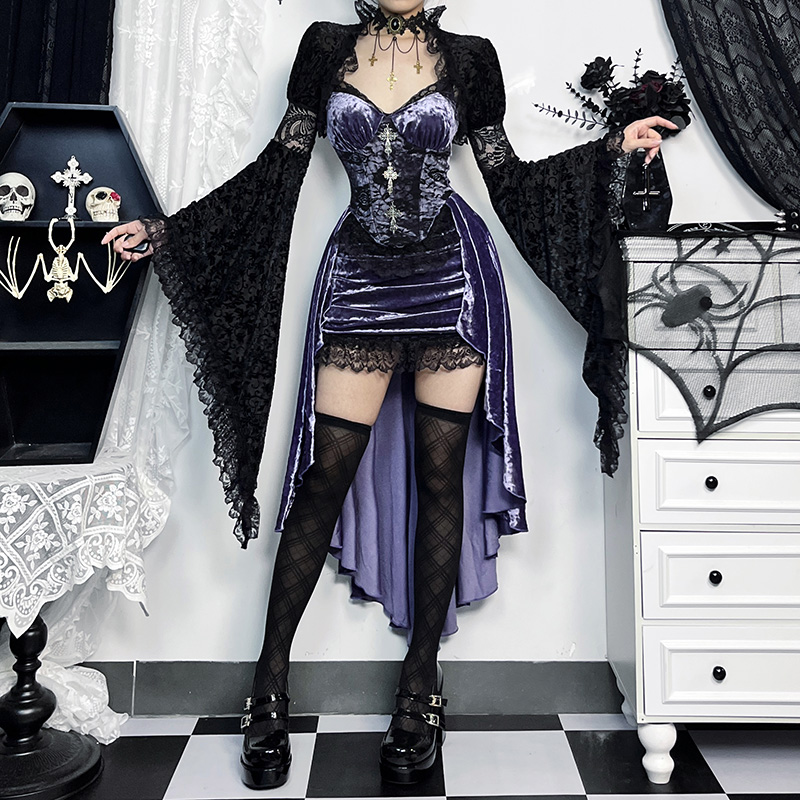 Gothic Velvet Dress with Cross 3