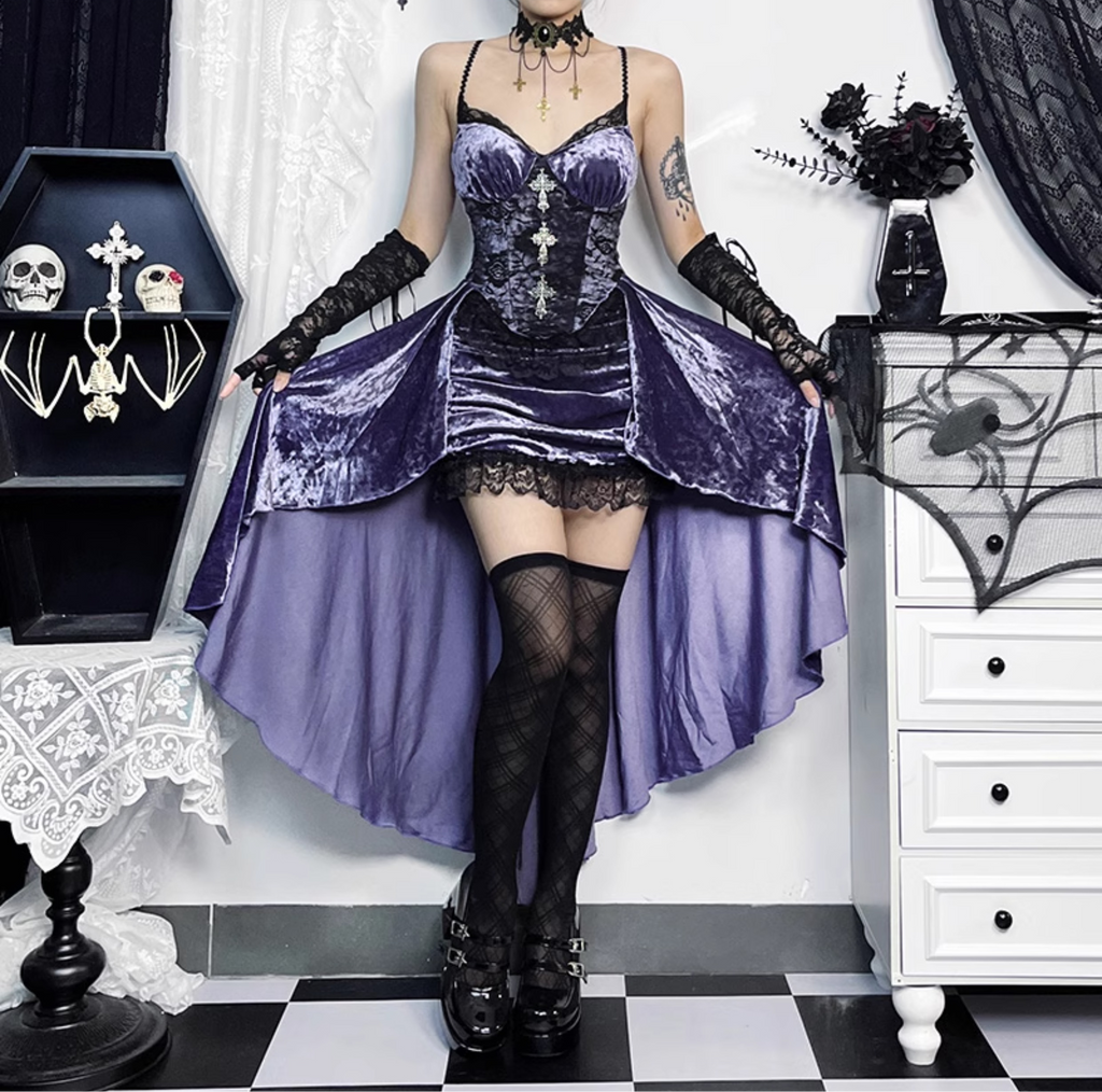 Gothic Velvet Dress with Cross 4