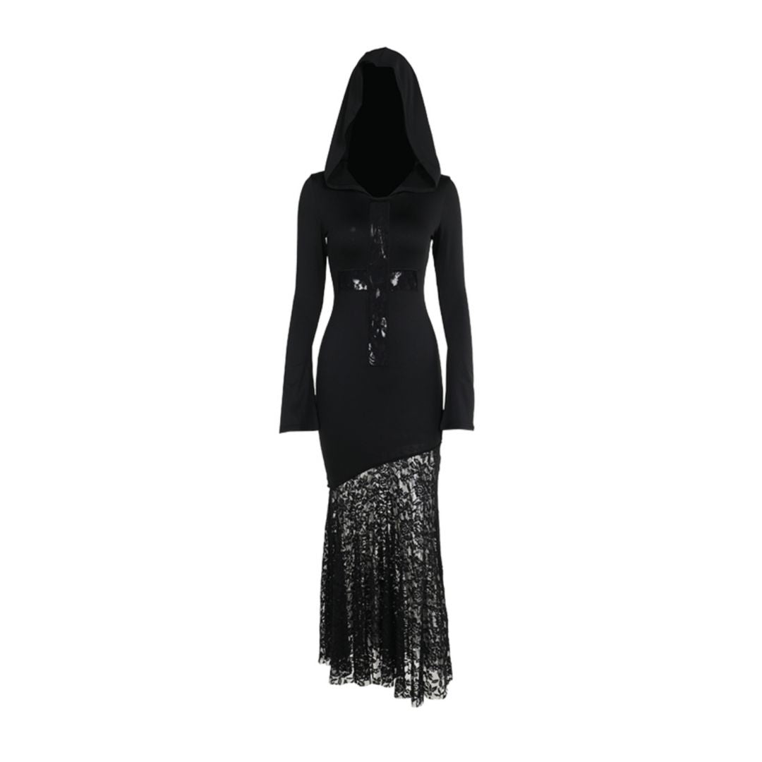 Hooded Cross Lace Dress 2