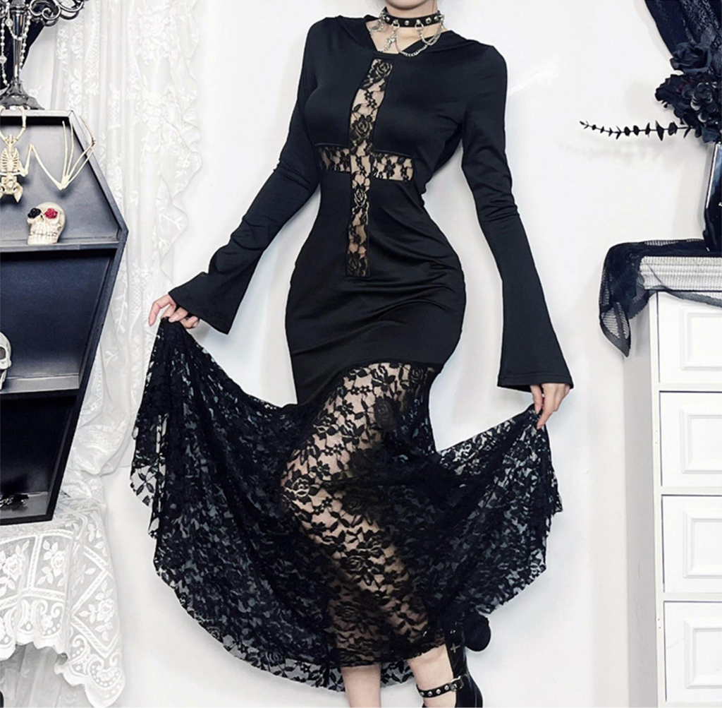 Hooded Cross Lace Dress 4