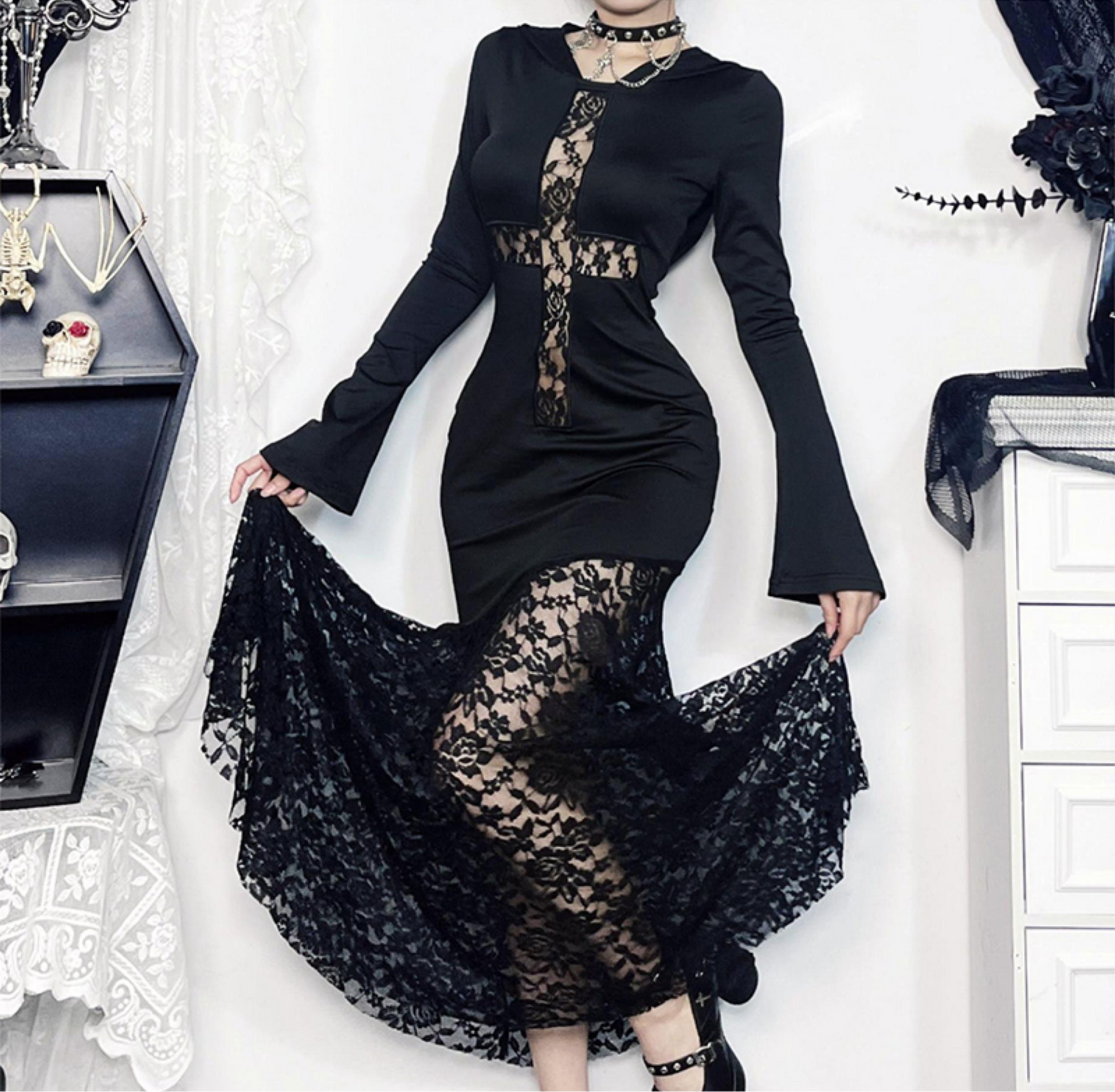 Hooded Cross Lace Dress 4