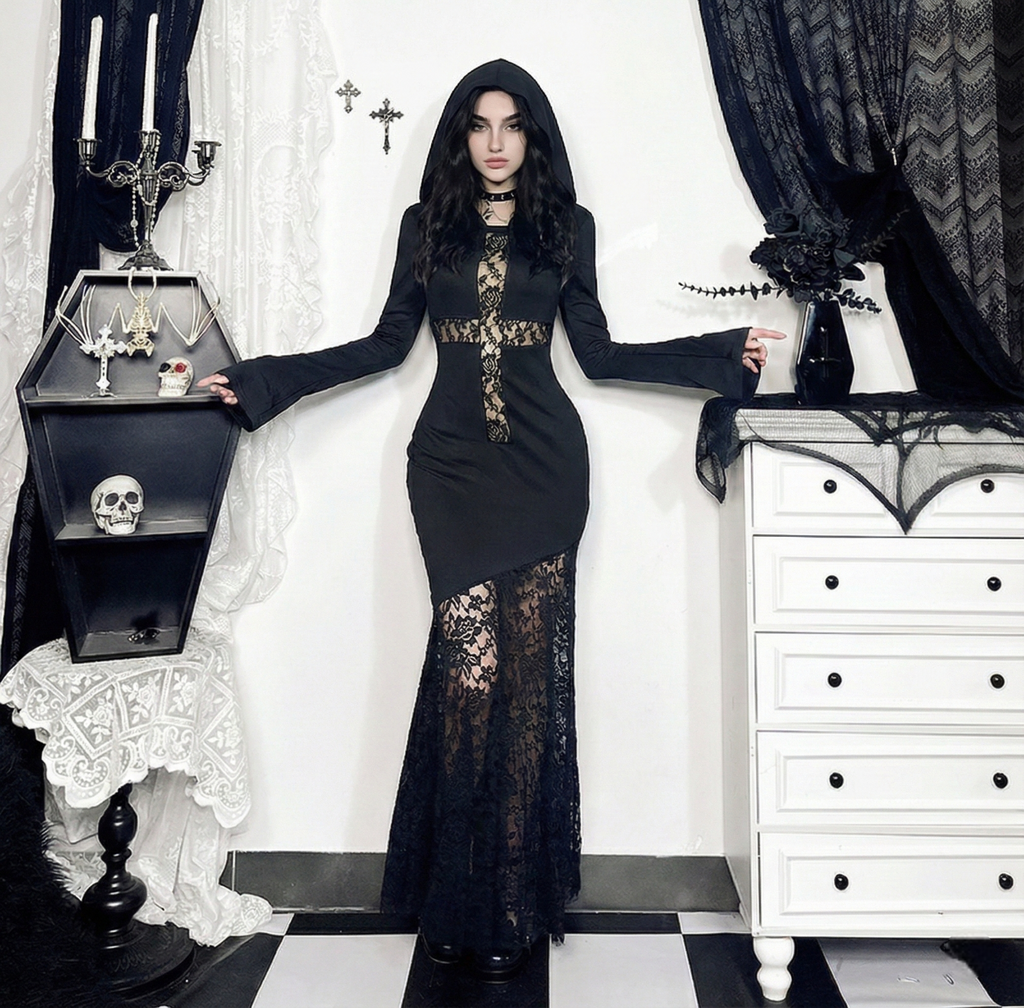 Hooded Cross Lace Dress