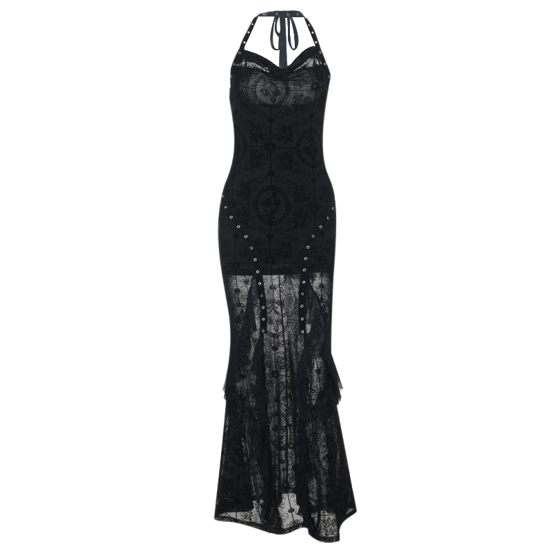 Lace Halter Mermaid Gown 13