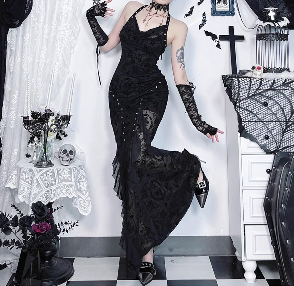 Lace Halter Mermaid Gown 6