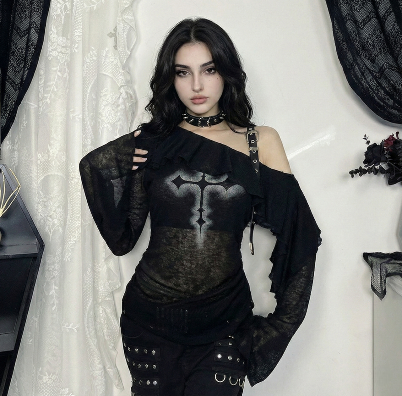 Off Shoulder Top with Buckle Straps