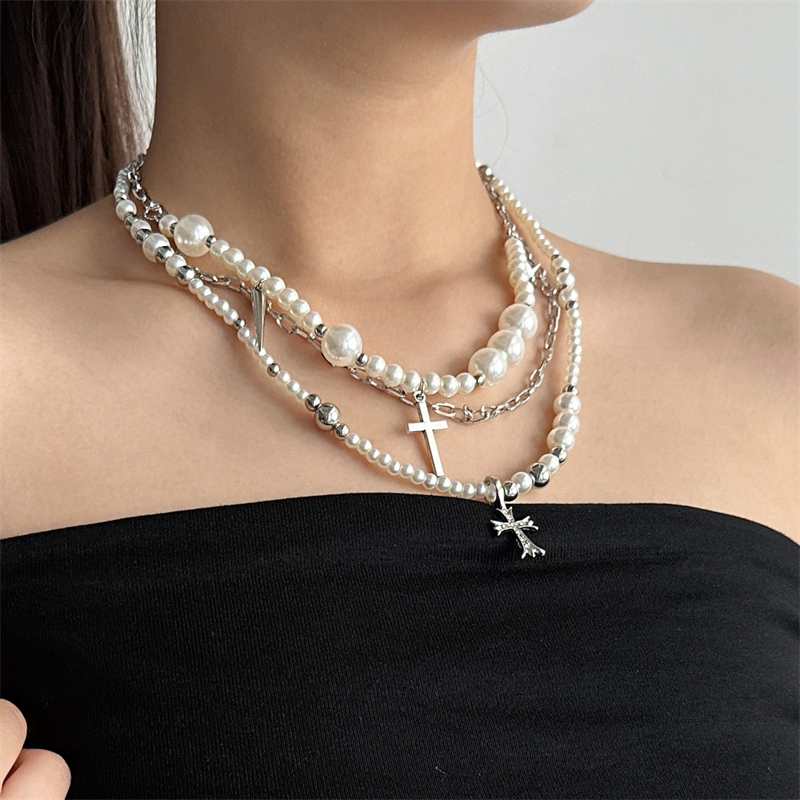 Pearl Cross Layered Choker 1
