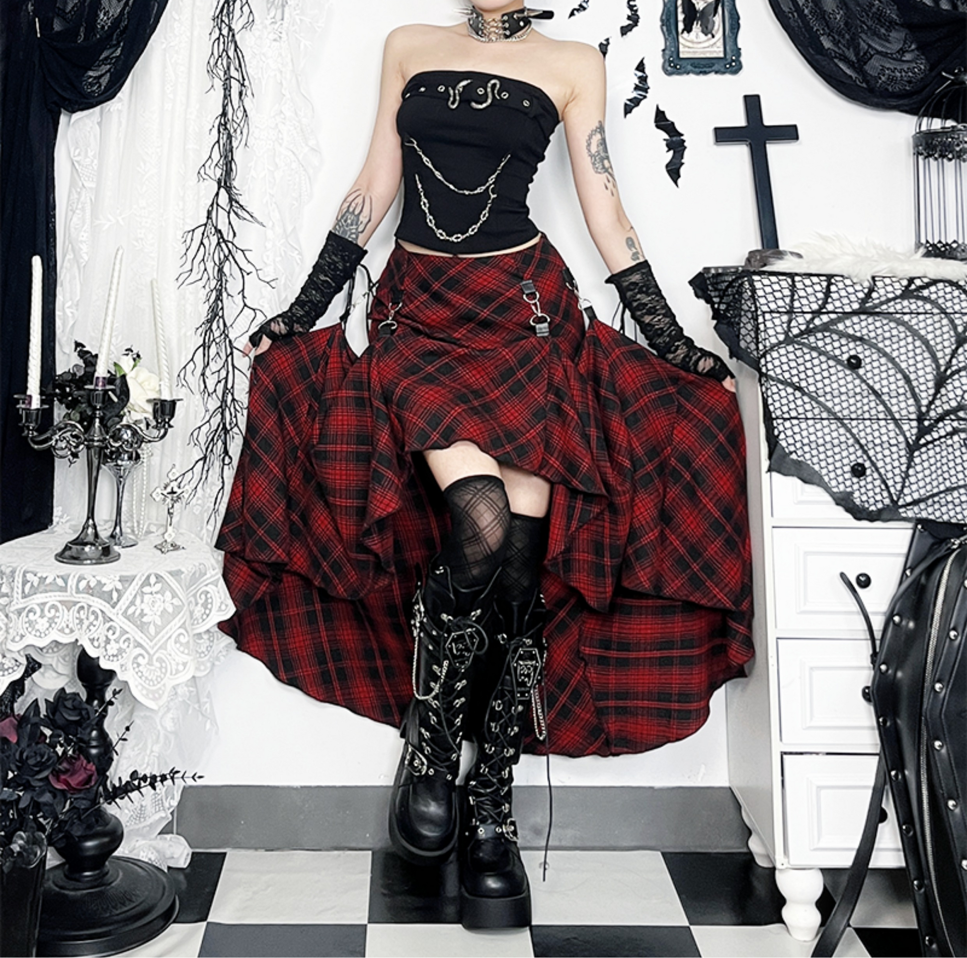 Punk Tartan Asymmetrical Skirt 4