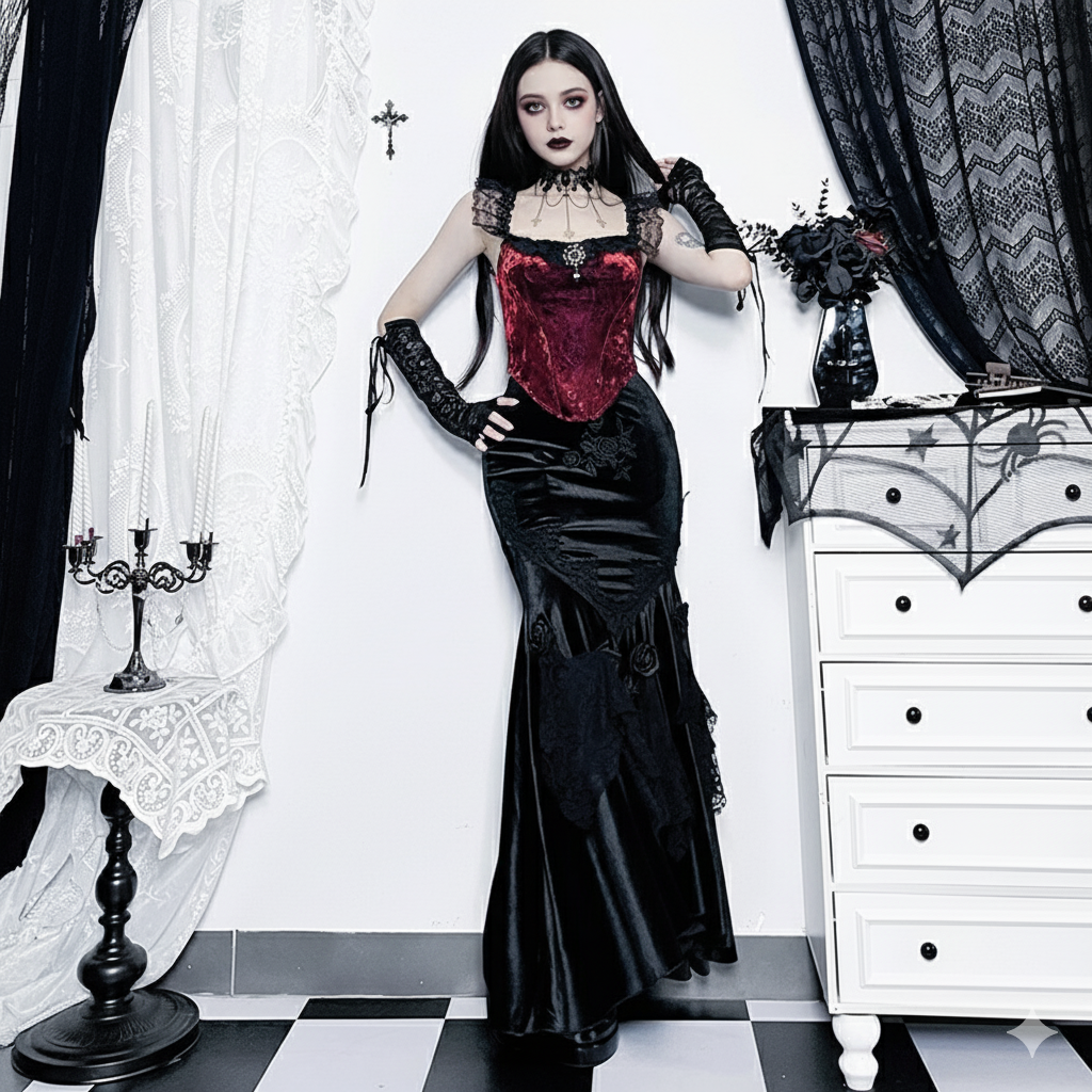 Red Velvet Lace Bustier 16