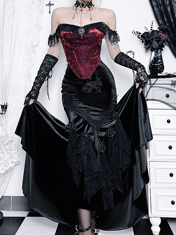 Red Velvet Lace Bustier 7