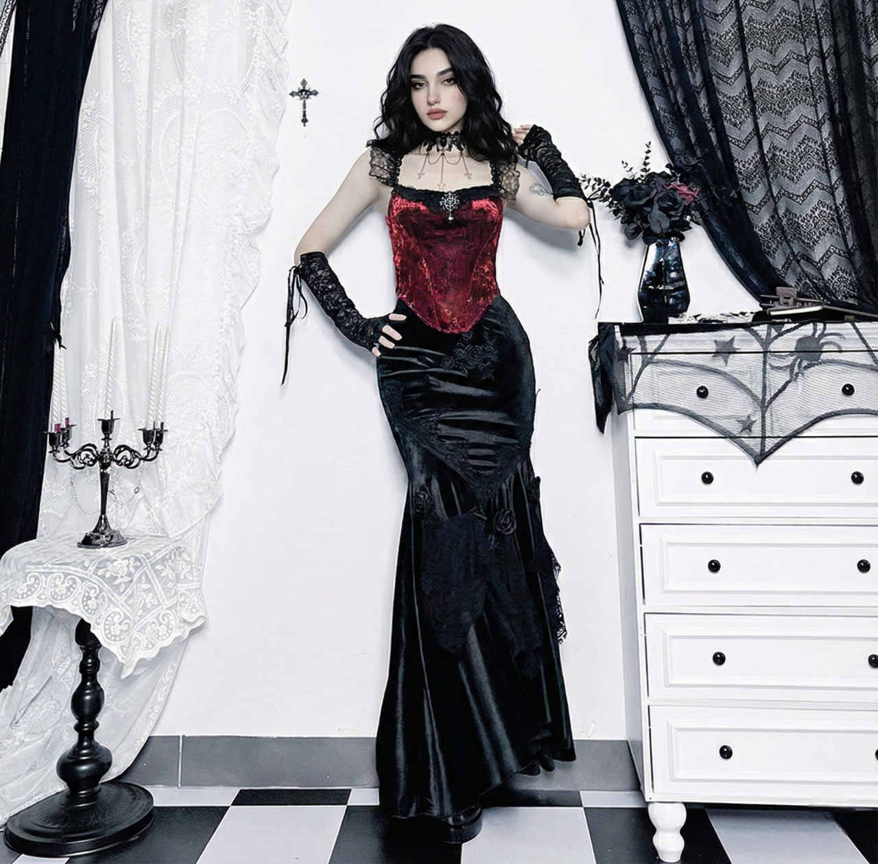 Red Velvet Lace Bustier