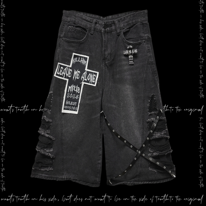 Strap Ripped Denim Shorts 3