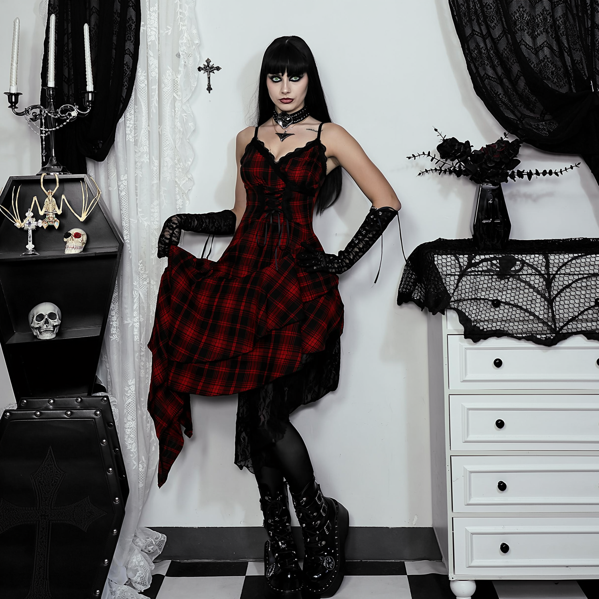 Tartan Lace Asymmetrical Dress 18