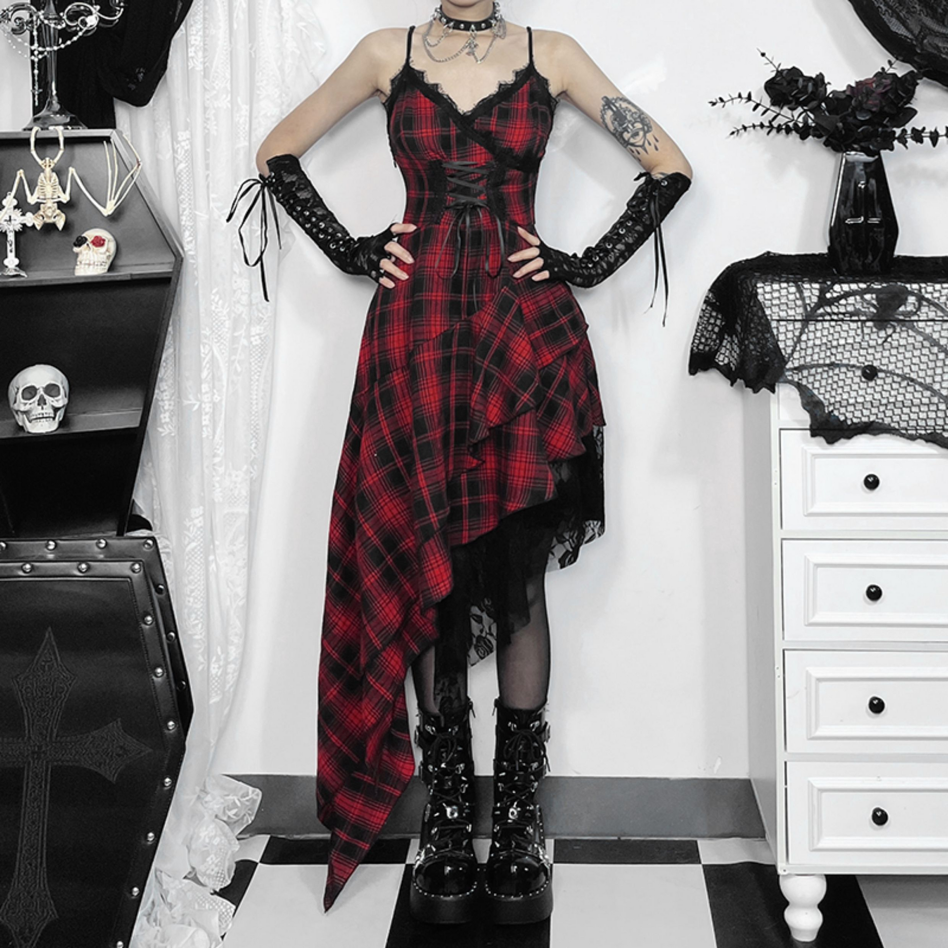 Tartan Lace Asymmetrical Dress 4