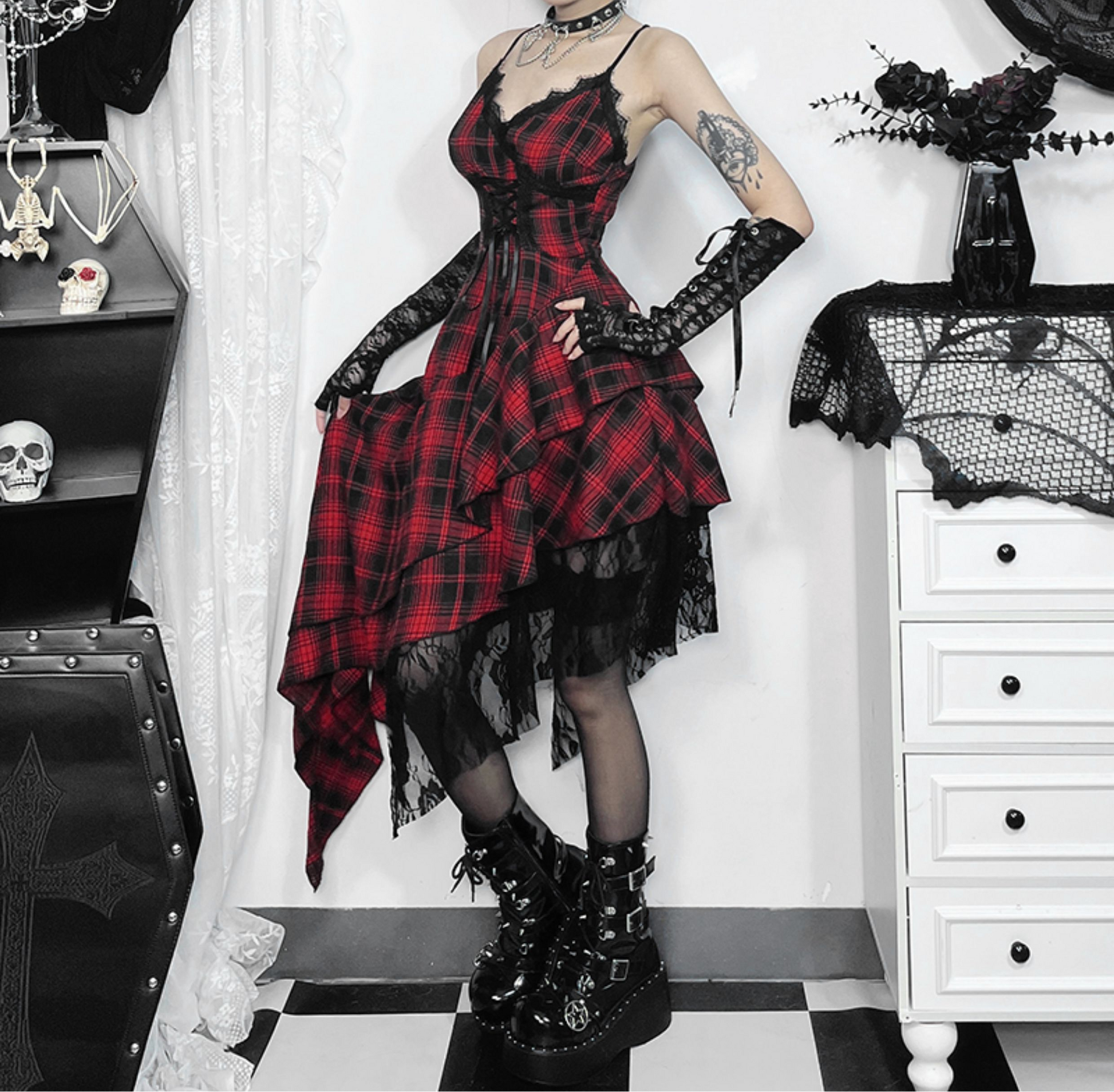 Tartan Lace Asymmetrical Dress 5