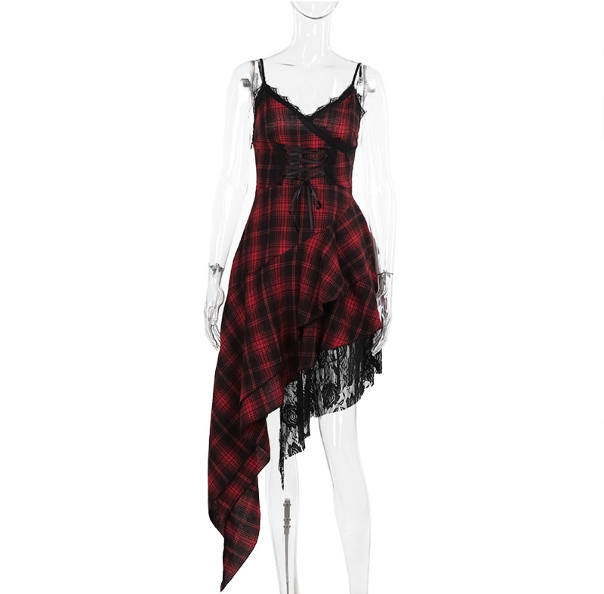Tartan Lace Asymmetrical Dress 8
